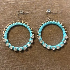 Turquoise wrapped gold hoops